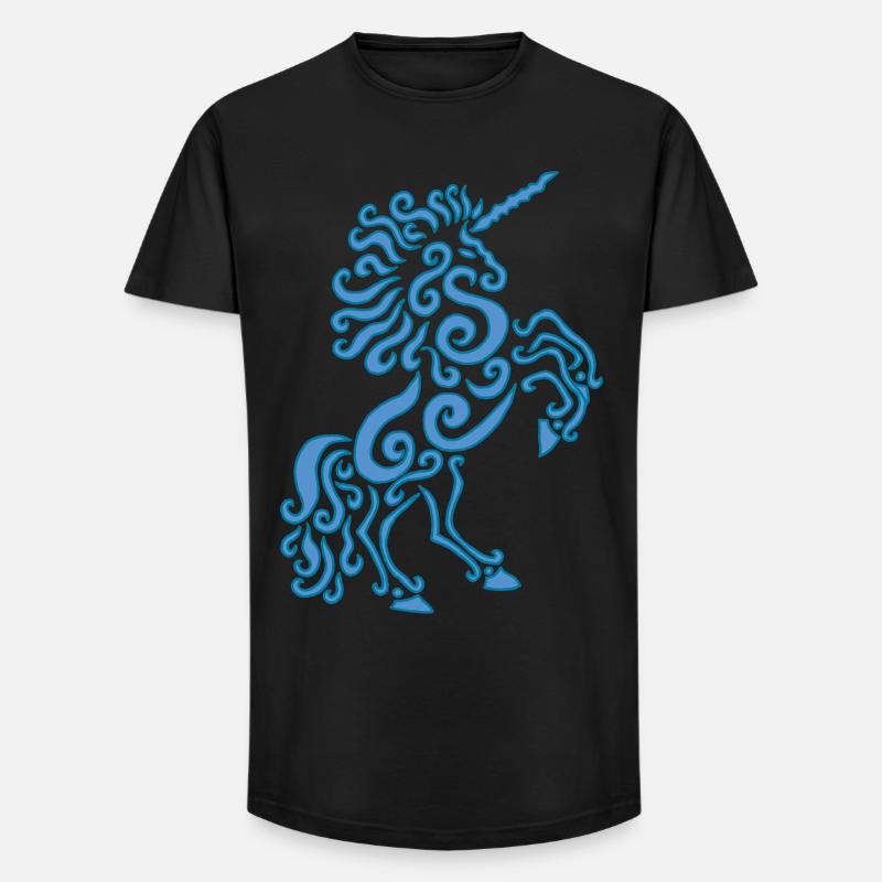 Blaues Einhorn Pferd - Long Fit Männer T-Shirt - Schwarz
