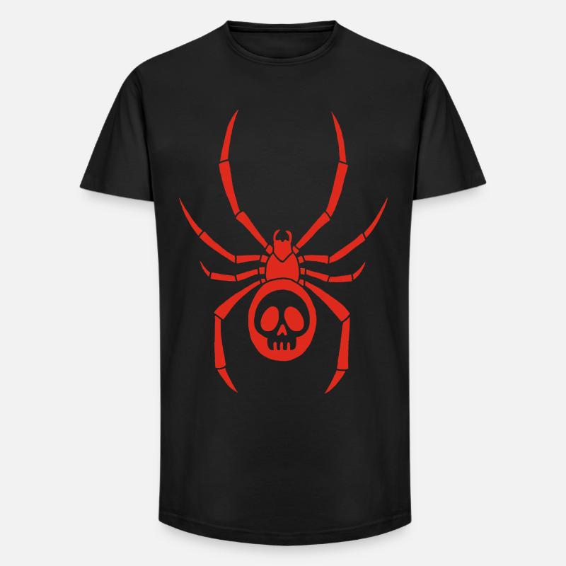 Rote Spinnmilbe und Schädel - Long Fit Männer T-Shirt - Schwarz
