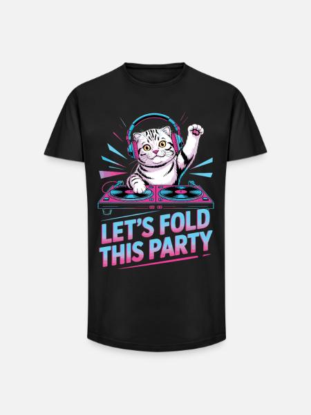 DJ Humour Animal Scottish Fold Chat - T-shirt coupe longue homme - noir