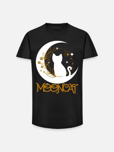 Chat lunaire doré - T-shirt coupe longue homme - noir