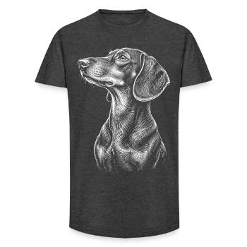 Dachshund Portrait Dog Line Art Shirt - Long Fit Men's T-Shirt - charcoal grey - Front - AI Model Male 185 light (185cm)