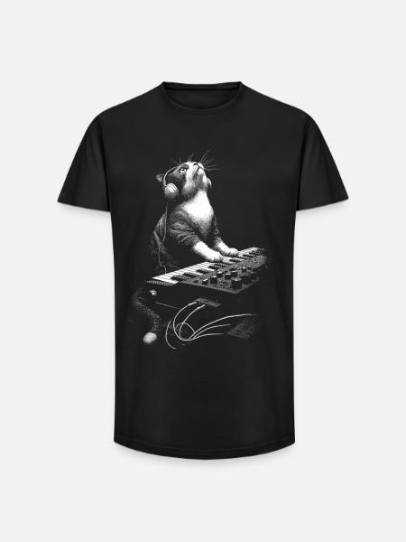 Cat Plays Synthesizer - Musikproducer Gave - Long fit herre T-shirt - sort
