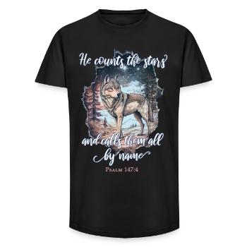 Wolf Christian - Long Fit Men's T-Shirt - black - Front - AI Model Male 185 light (185cm)