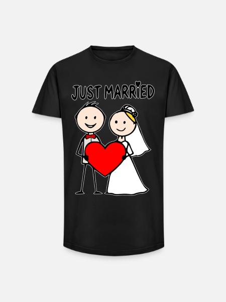 Bruidspaar Cartoon Heart Net Getrouwd - Heren T-shirt met lange pasvorm - zwart
