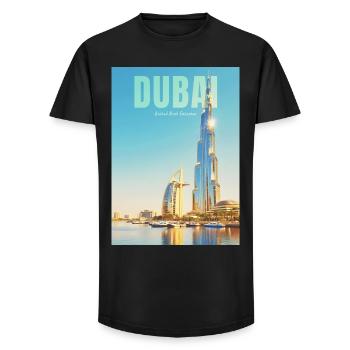 Dubai Skyline – Desert Metropolis - Long Fit Men's T-Shirt - black - Front - AI Model Male 185 light (185cm)