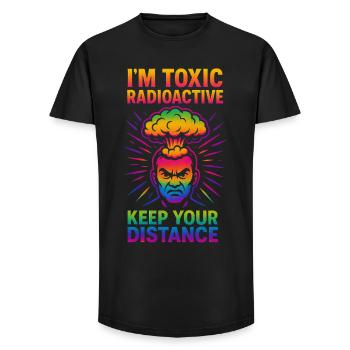 Neon Toxic Radioactive Keep Your Distance - Long Fit Men's T-Shirt - black - Front - AI Model Male 185 light (185cm)