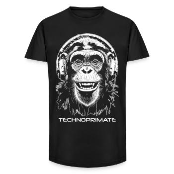 Techno Primate Kopfhörer Ape Art #2 Weiß - Long Fit Männer T-Shirt - Schwarz - Vorne - AI Model Male 185 light (185cm)