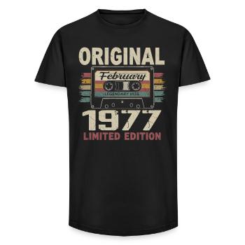Februar 1977, Februar 1977 Geburtstagsgeschenk - Long Fit Männer T-Shirt - Schwarz - Vorne - AI Model Male 185 light (185cm)