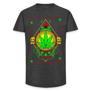 Cannabis vibrant et emblème du crâne - T-shirt coupe longue homme - charbon - Devant - AI Model Male 185 light (185cm)