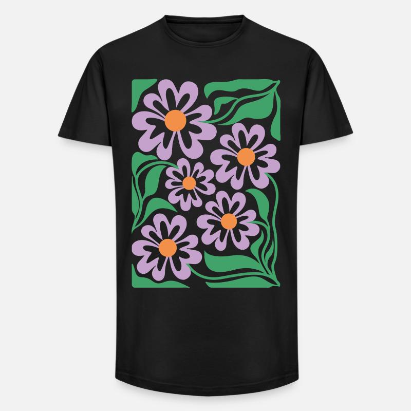 Lila Blumen Muster Boho Flora  - Long Fit Männer T-Shirt - Schwarz