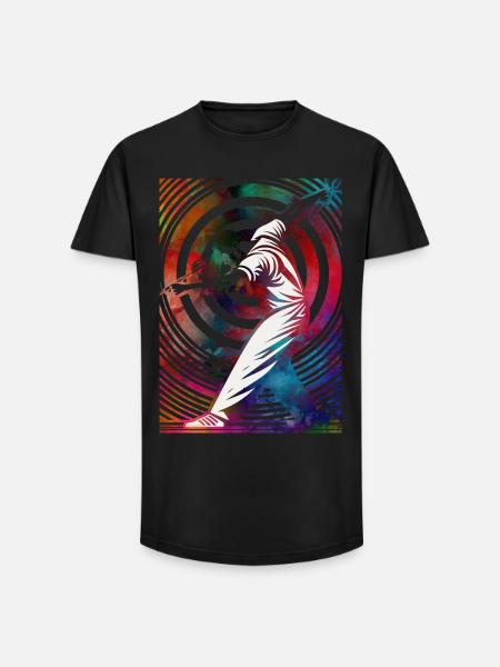 Golfer in einem bunten Strudel - Long Fit Männer T-Shirt - Schwarz
