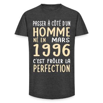 30th Birthday - Born in March 1996 - Long Fit Men's T-Shirt - charcoal grey - Front - AI Model Male 185 light (185cm)