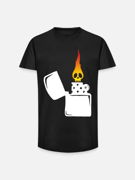 flaming skull and white lighter - Long Fit Men's T-Shirt - black