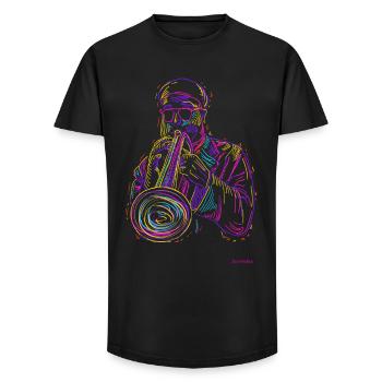Trompette jazz - T-shirt coupe longue homme - noir - Devant - AI Model Male 185 light (185cm)