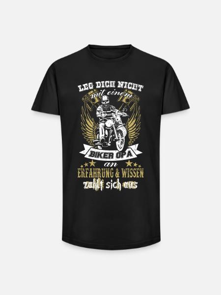 Biker Opa - Long Fit Männer T-Shirt - Schwarz