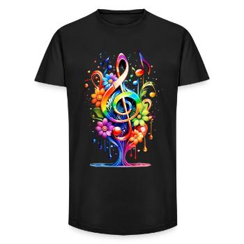 Musik, bunter Schlüssel mit Blättern über dem See. - Long Fit Männer T-Shirt - Schwarz - Vorne - AI Model Male 185 light (185cm)