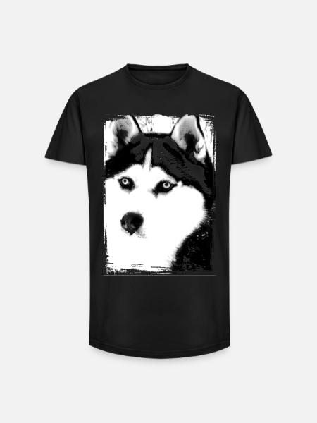 Black and white Husky portrait on textile - Long Fit Men's T-Shirt - black