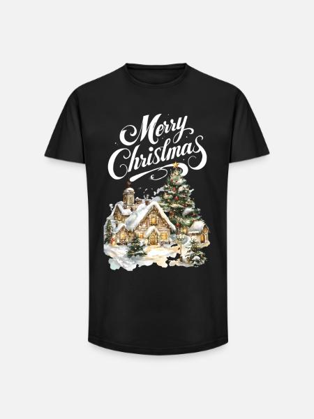 Winter Village Christmas Dream Scene - Long Fit Men's T-Shirt - black