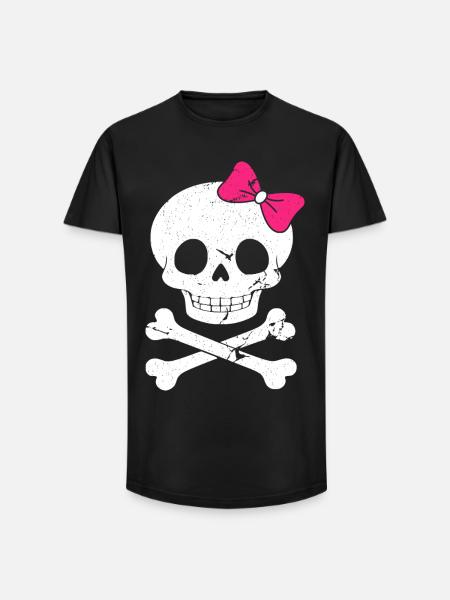 Cute skull with pink bow - Long Fit Men's T-Shirt - black