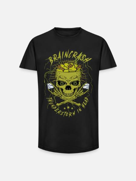 Brain Chaos Skull - Long Fit Men's T-Shirt - black