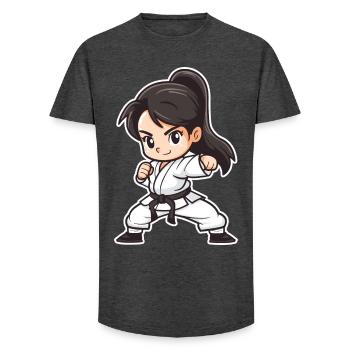 Karate Mädchen Cartoon Stil - Long Fit Männer T-Shirt - Anthrazit - Vorne - AI Model Male 185 light (185cm)