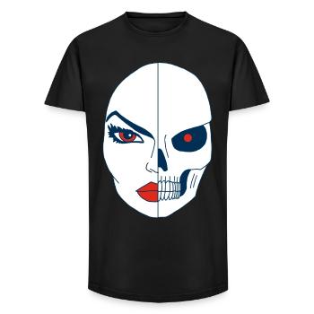 La mort et son visage - T-shirt coupe longue homme - noir - Devant - AI Model Male 185 light (185cm)