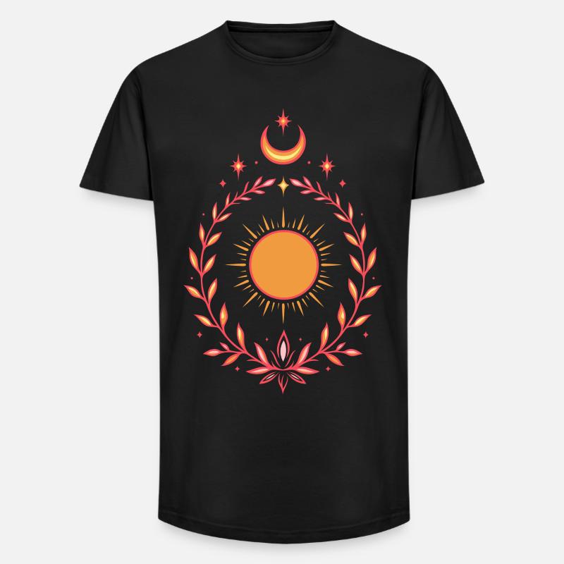 Mittsommer Sonne – Boho Litha Design - Long Fit Männer T-Shirt - Schwarz