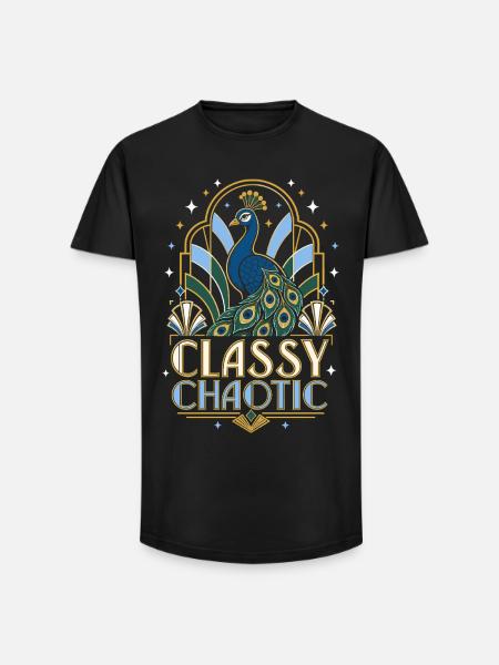 Classy Chaotic Pfau Art Deco - Long Fit Männer T-Shirt - Schwarz