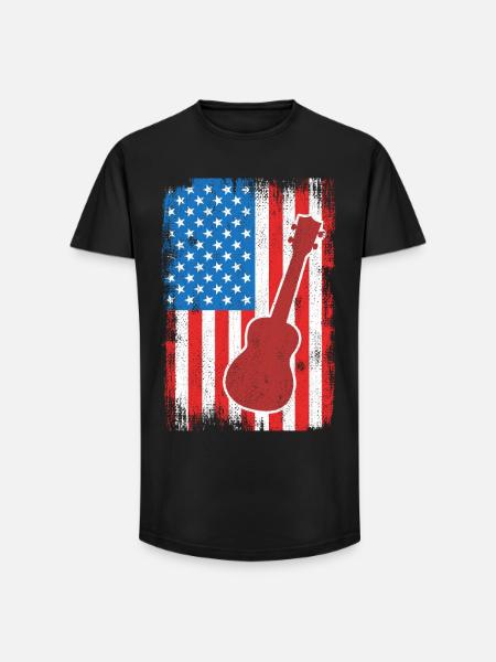4. Juli USA Ukulele - Long Fit Männer T-Shirt - Schwarz