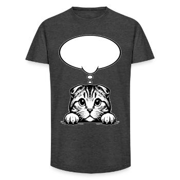 Scottish Fold-eared Cat Speech Bubble - Long Fit Men's T-Shirt - charcoal grey - Front - AI Model Male 185 light (185cm)