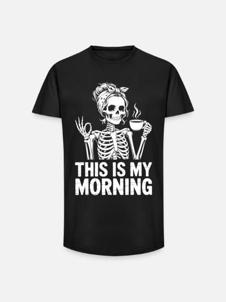 Skeleton Coffee Morning Greeting - Long Fit Men's T-Shirt - black