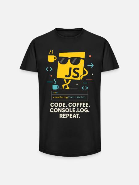 Code Coffee Console.log Repeat JavaScript Programm - Long Fit Männer T-Shirt - Schwarz