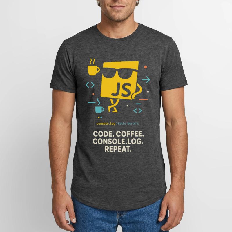 Code Coffee Console.log Repeat JavaScript Programm Long Fit Männer T-Shirt
