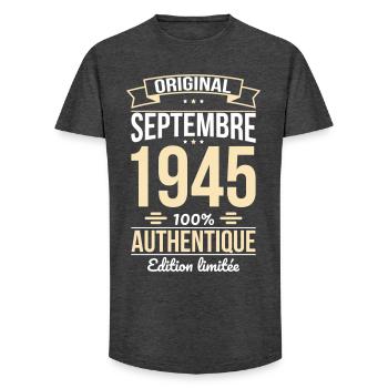 80th Birthday - Original - September 1945 - Long Fit Men's T-Shirt - charcoal grey - Front - AI Model Male 185 light (185cm)