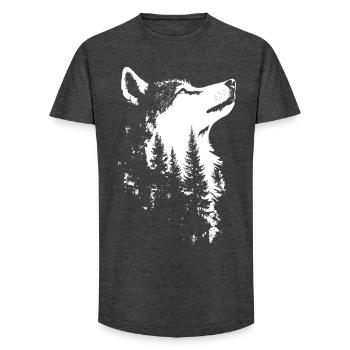 Nordic Wolf Forest Silhouette - Long Fit Men's T-Shirt - charcoal grey - Front - AI Model Male 185 light (185cm)