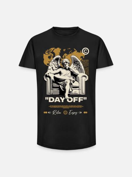 Day Off Angel on Throne - Long Fit Men's T-Shirt - black