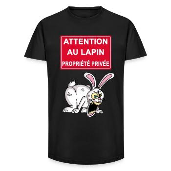 Attention au lapin blanc - T-shirt coupe longue homme - noir - Devant - AI Model Male 185 light (185cm)