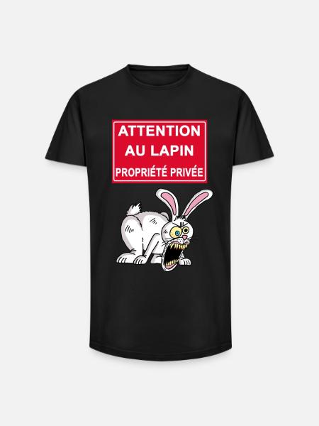 Attention au lapin blanc - T-shirt coupe longue homme - noir