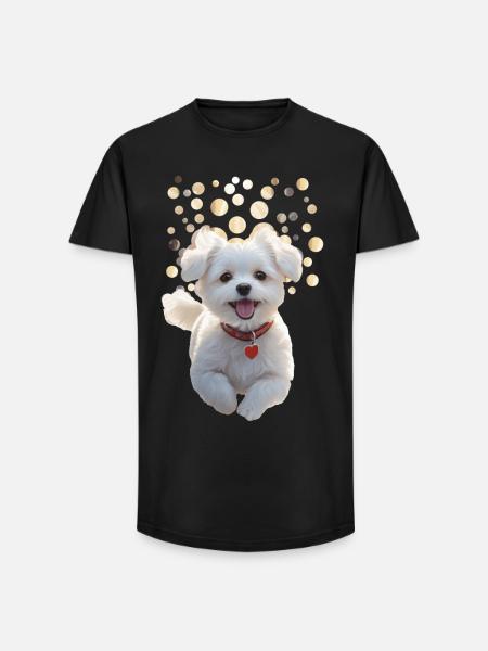 Funny little puppy jumping towards you - Long Fit Men's T-Shirt - black