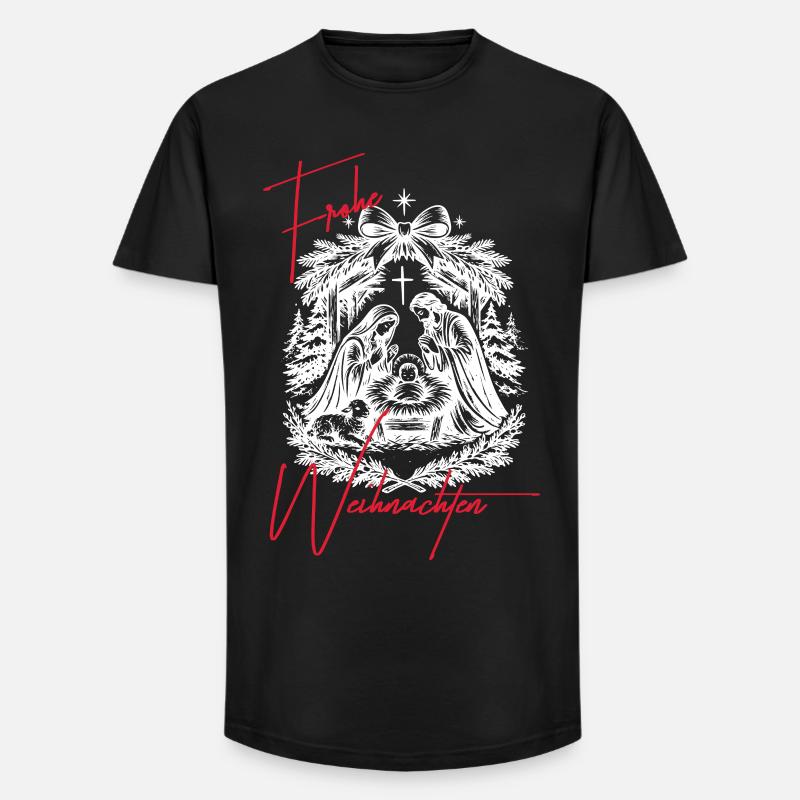 Weihnachtskrippe Schwarz Weiß - Long Fit Männer T-Shirt - Schwarz