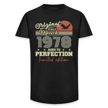 birthday March 1978 - Long Fit Men's T-Shirt - black - Front - AI Model Male 185 light (185cm)