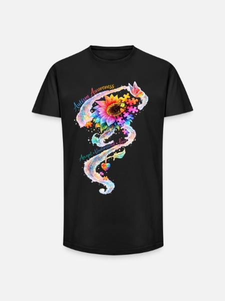 Autismus-Bewusstsein-Sonnenblume - Long Fit Männer T-Shirt - Schwarz