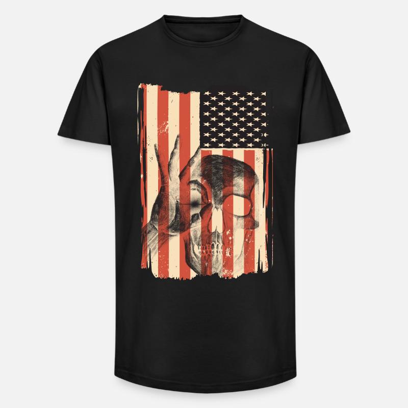Drapeau des États-Unis avec crâne - T-shirt coupe longue homme - noir