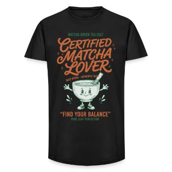 Certified Matcha Lover Green Tea Matcha Latte - Long Fit Männer T-Shirt - Schwarz - Vorne - AI Model Male 185 light (185cm)