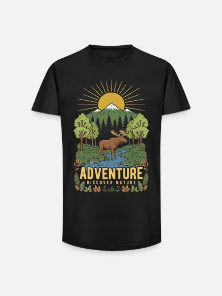 Sunrise Moose Forest Landscape - Long Fit Men's T-Shirt - black