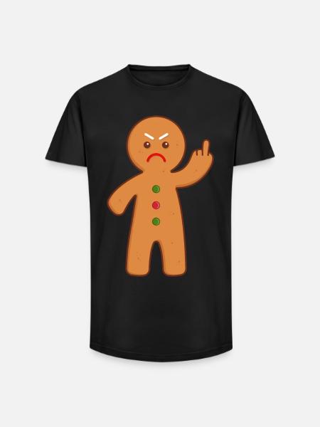 Gingerbread man stinking finger middle finger - Long Fit Men's T-Shirt - black