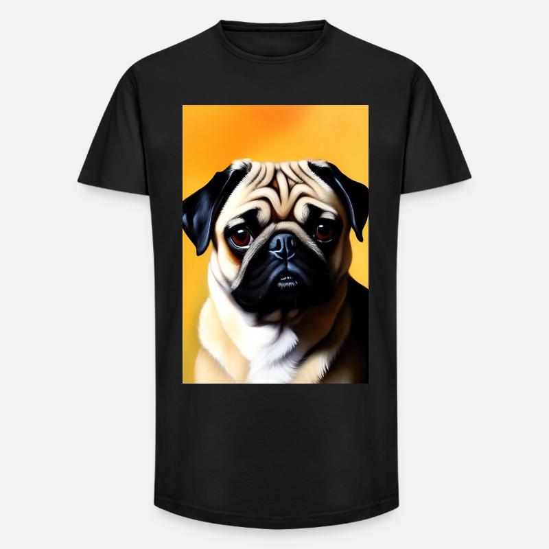 Mops Hund - Long Fit Männer T-Shirt - Schwarz