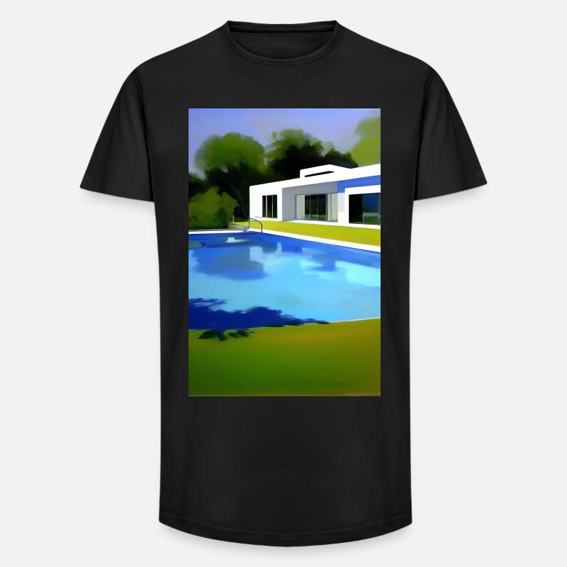 Weiße Villa mit Pool - Long Fit Männer T-Shirt - Schwarz