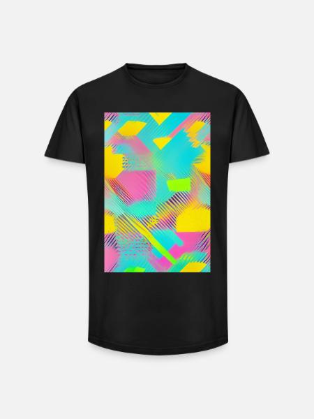 Retro Muster Bunt - Long Fit Männer T-Shirt - Schwarz
