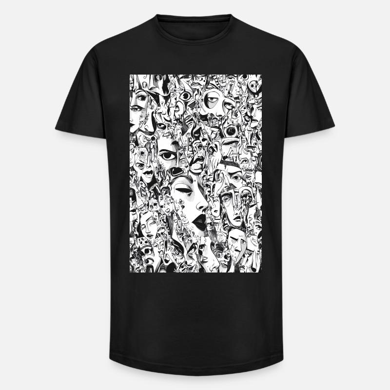 Masken-Mosaik: Gesichtskarussell - Long Fit Männer T-Shirt - Schwarz